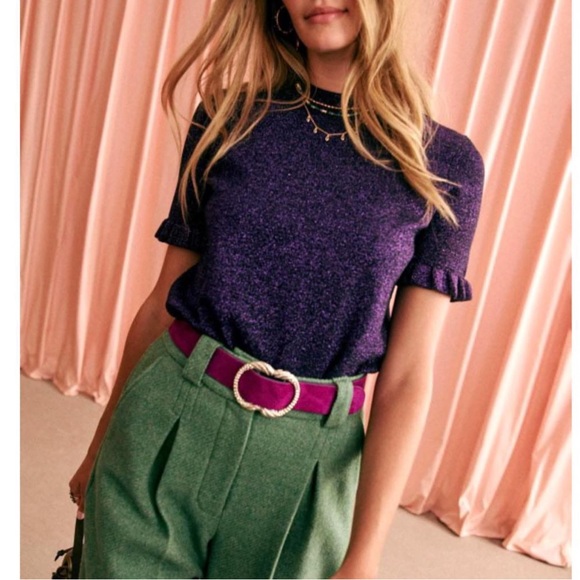 Sezane Tops - Sézane Chryssa Jumper Purple Glitter Ruffle Sleeve, Size M
